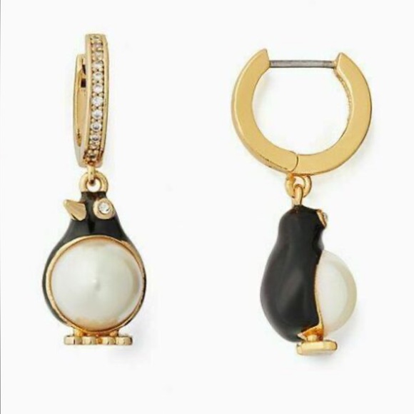 kate spade Jewelry - $78 KATE SPADE • Arctic Friends Pearl Penguin Crystal Huggies Hoop Earri…